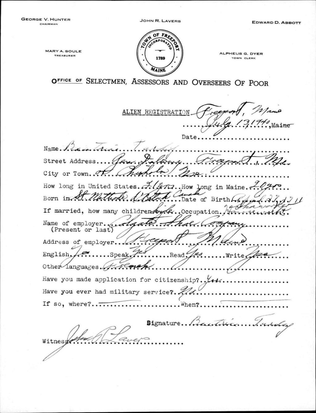 Miniature of Alien Registration- Tardif, Beatrice (Baldwin, Cumberland County)