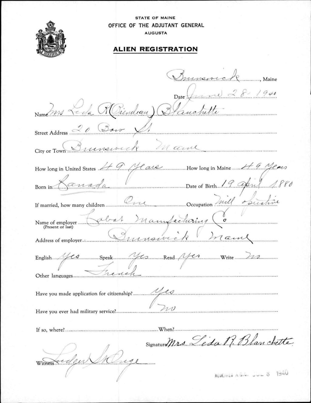 Miniature of Alien Registration- Riendeau, Lida R. (Brunswick, Cumberland County)