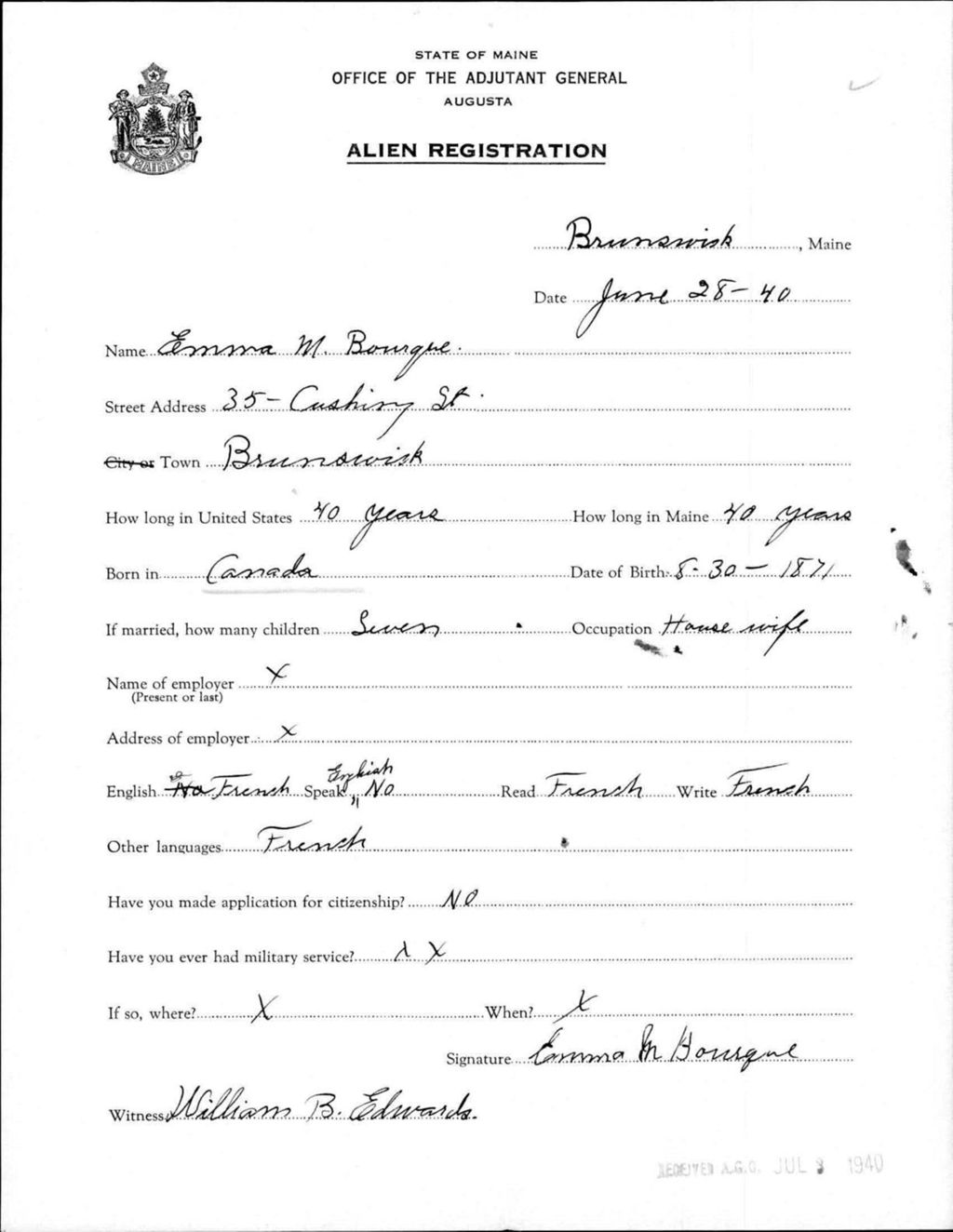 Miniature of Alien Registration- Bourque, Emma M. (Brunswick, Cumberland County)