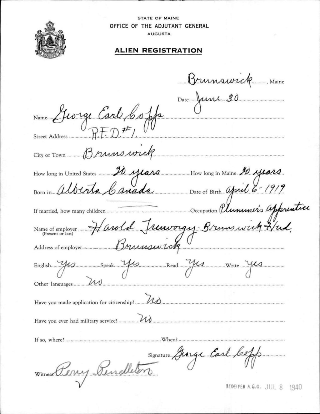 Miniature of Alien Registration- Copp, George E. (Brunswick, Cumberland County)