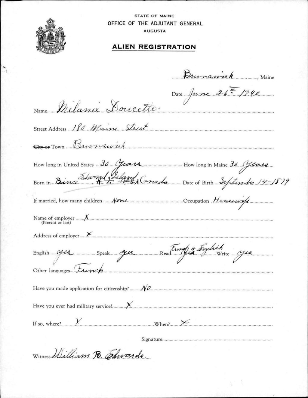 Miniature of Alien Registration- Doucette, Melanie (Brunswick, Cumberland County)