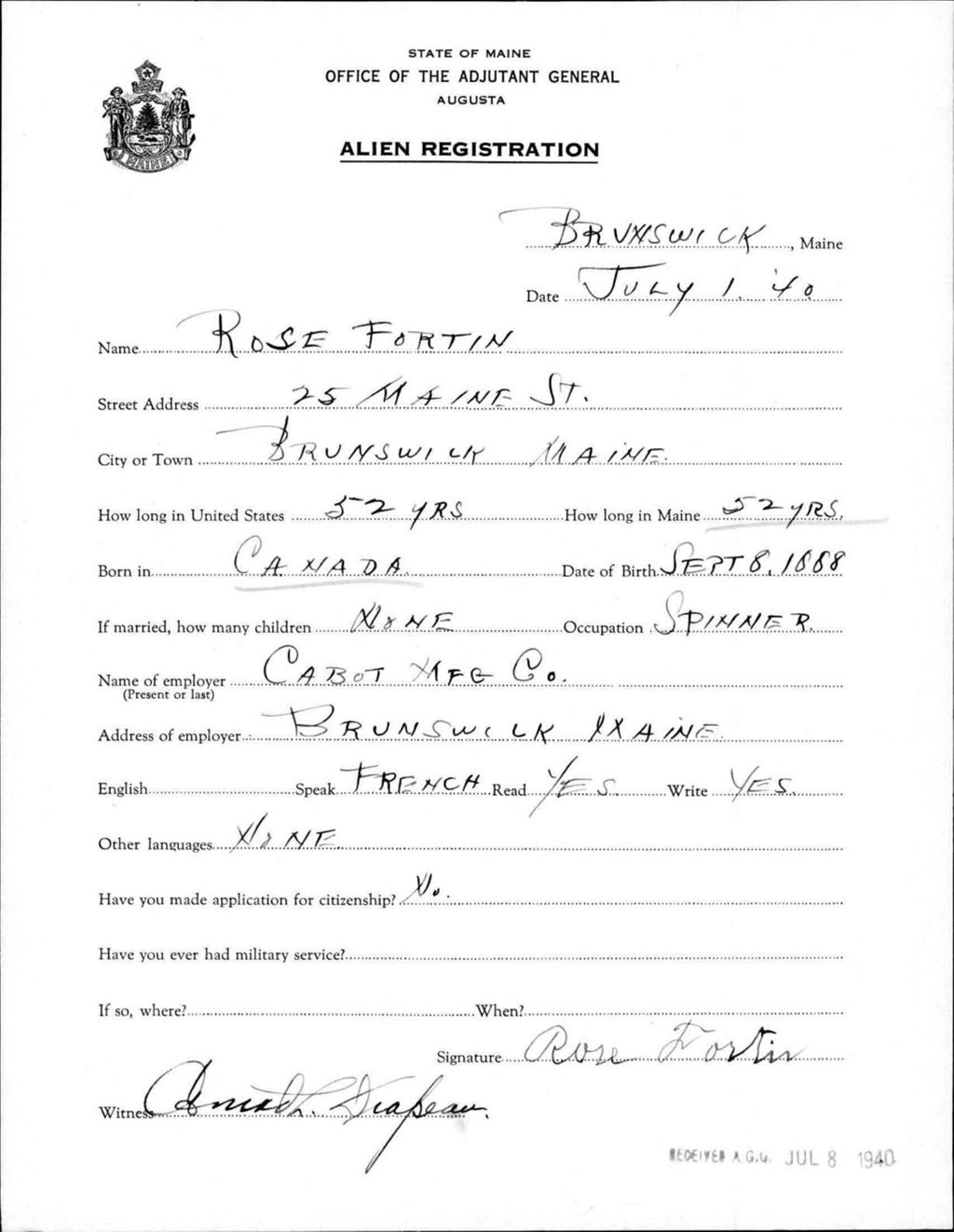 Miniature of Alien Registration- Fortin, Rose (Brunswick, Cumberland County)