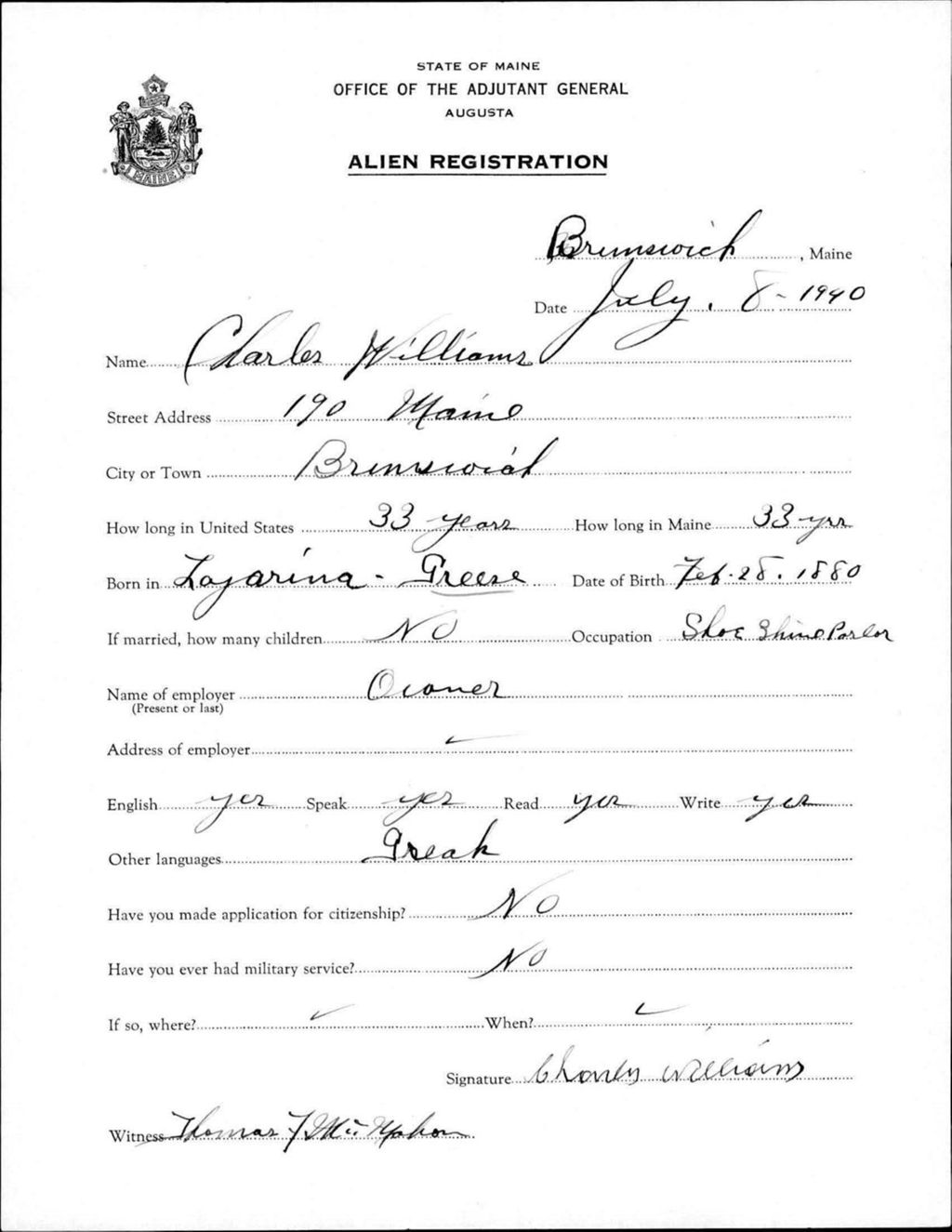 Miniature of Alien Registration- Williams, Charles (Brunswick, Cumberland County)