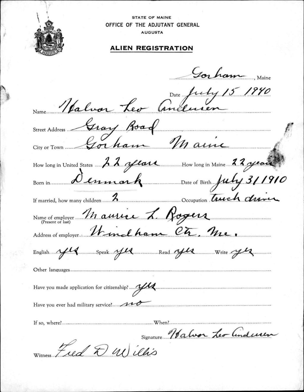Miniature of Alien Registration- Anderson, Halvor L. (Gorham, Cumberland County)