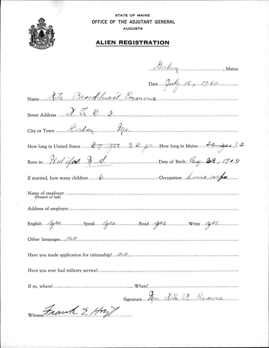 Miniature of Alien Registration- Broadhurst, Rita (Gorham, Cumberland County)