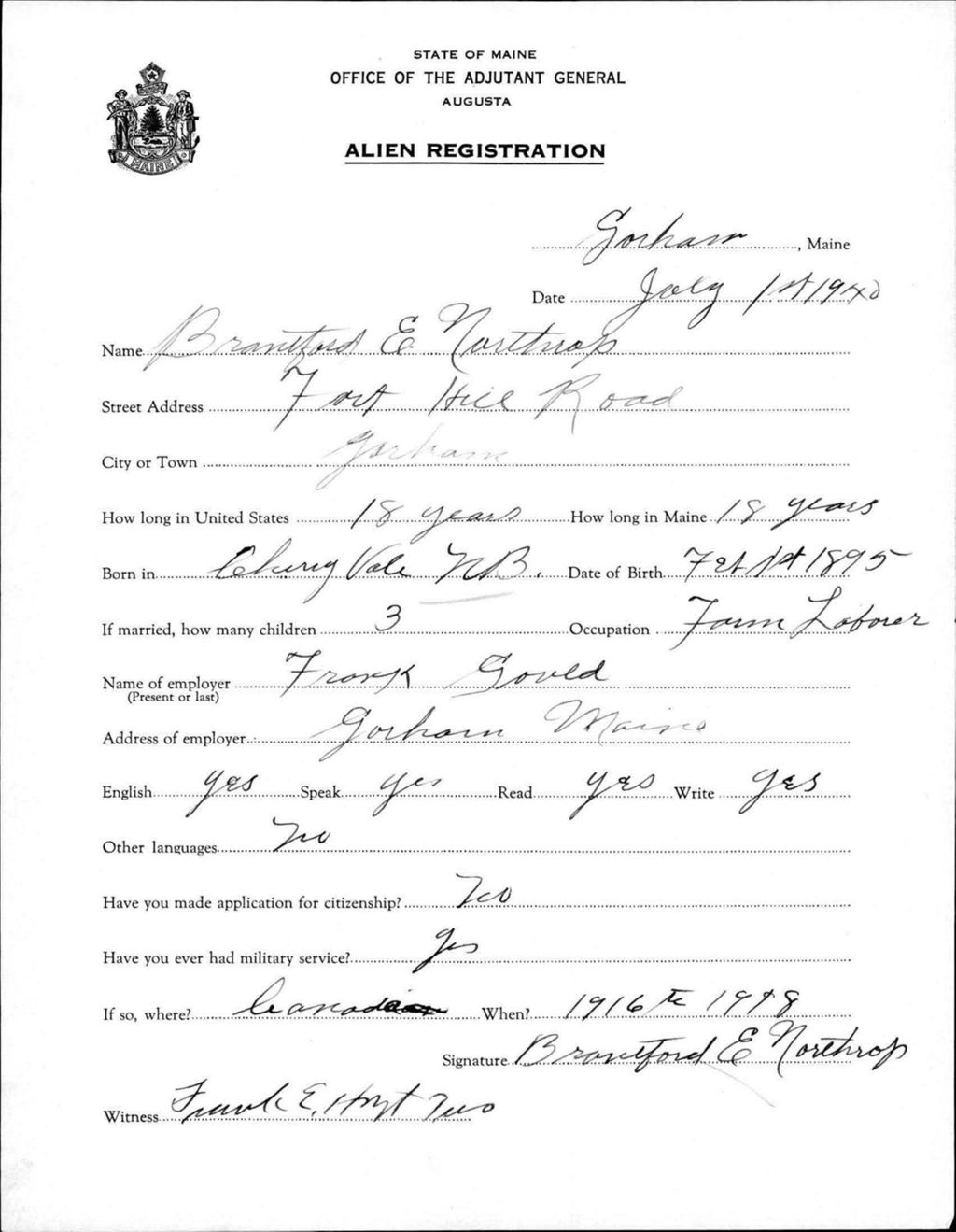 Miniature of Alien Registration- Northrop, Brantford E. (Gorham, Cumberland County)
