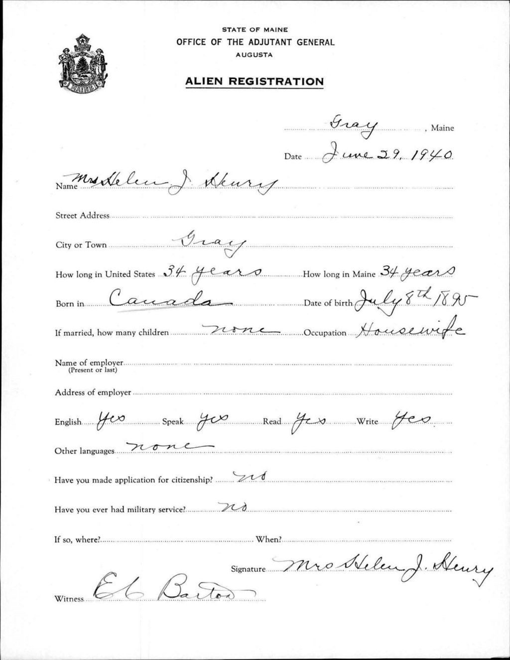 Miniature of Alien Registration- Henry, Helen J. (Gorham, Cumberland County)