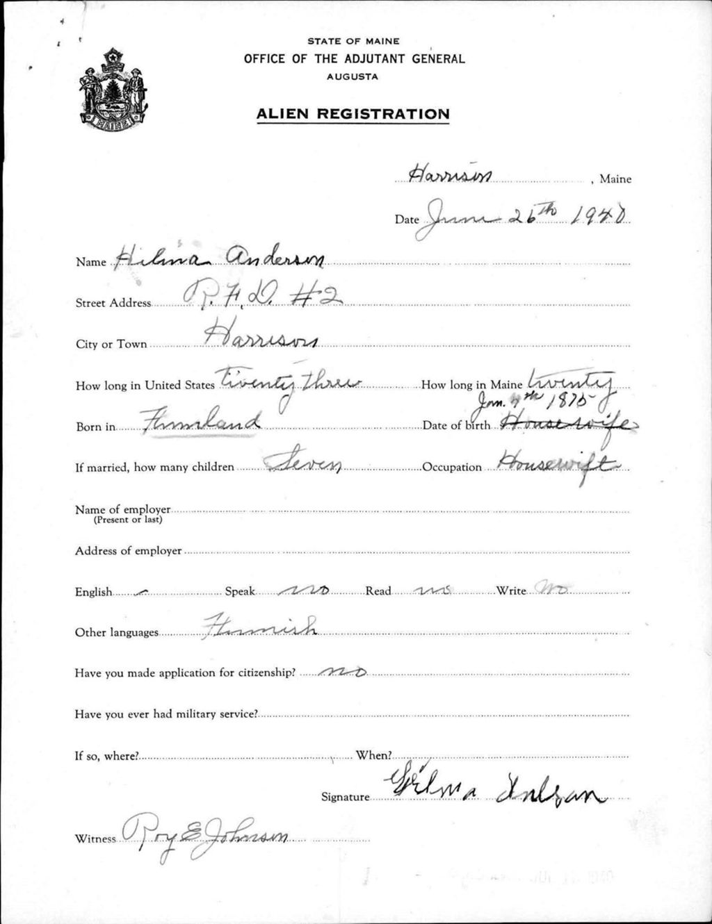 Miniature of Alien Registration- Anderson, Helina (Harrison, Cumberland County)