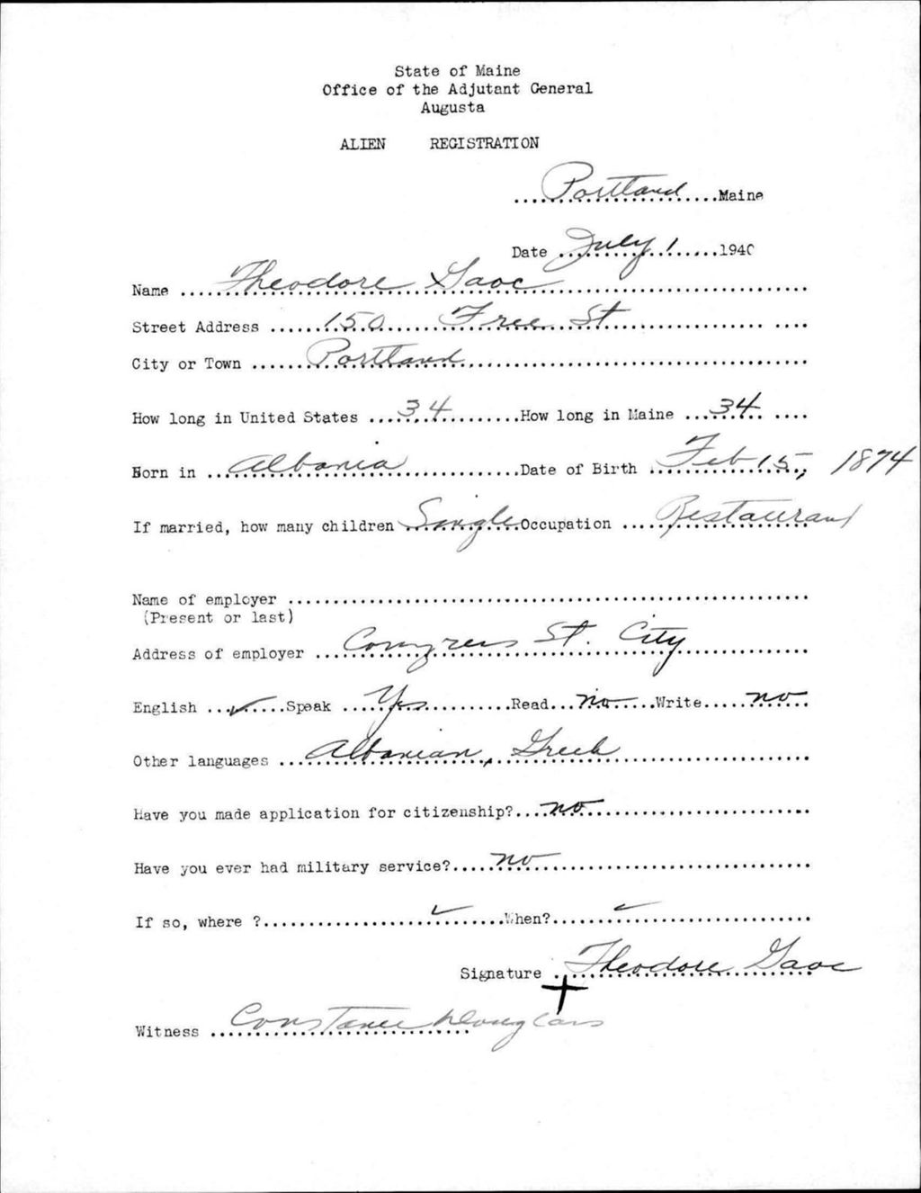 Miniature of Alien Registration- Gaoc, Theodore (Portland, Cumberland County)