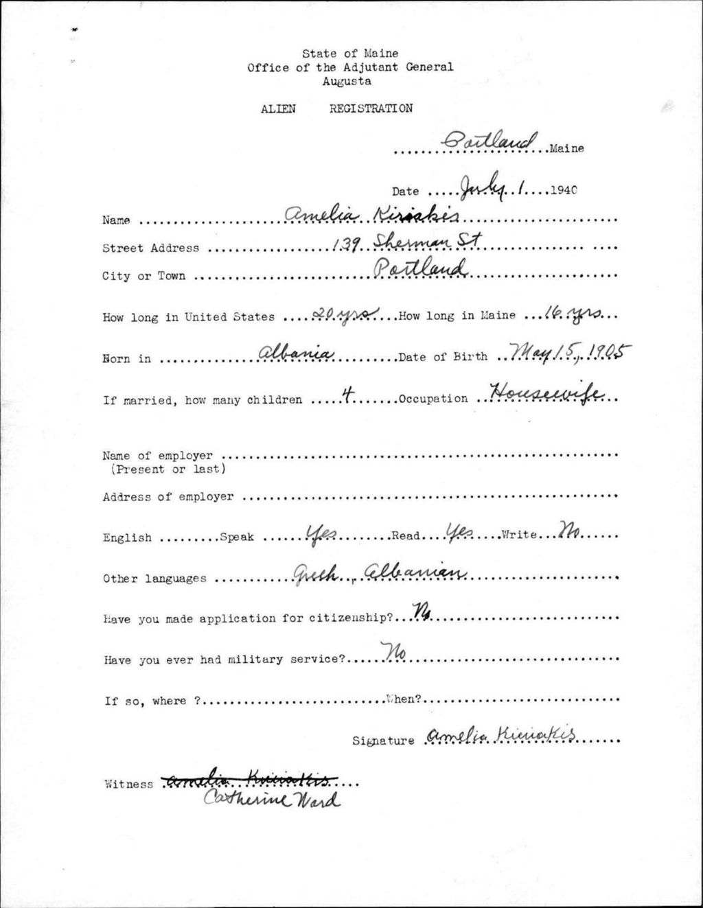 Miniature of Alien Registration- Kieriokis, Amelia (Portland, Cumberland County)