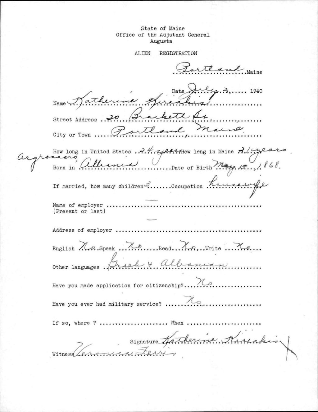 Miniature of Alien Registration- Kiriakis, Katherine (Portland, Cumberland County)
