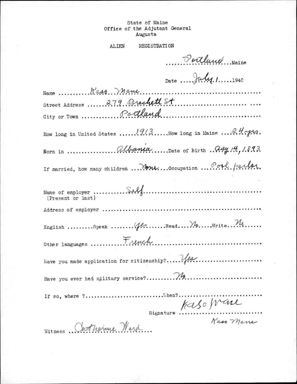 Miniature of Alien Registration- Mane, Kaso (Portland, Cumberland County)
