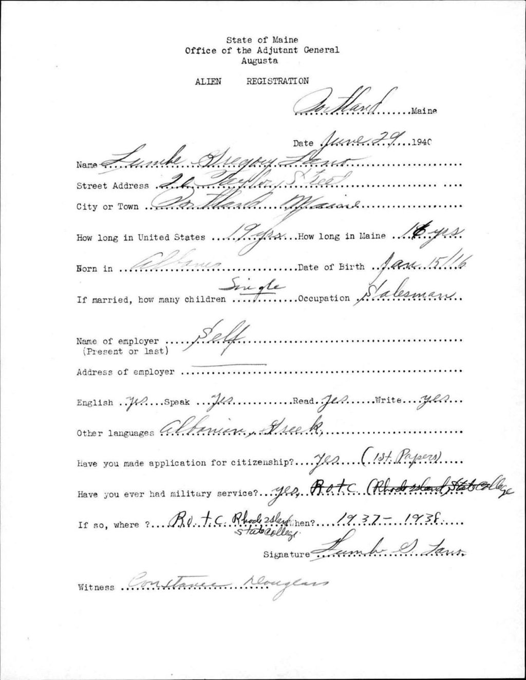 Miniature of Alien Registration- Lano, Lumebe G. (Portland, Cumberland County)