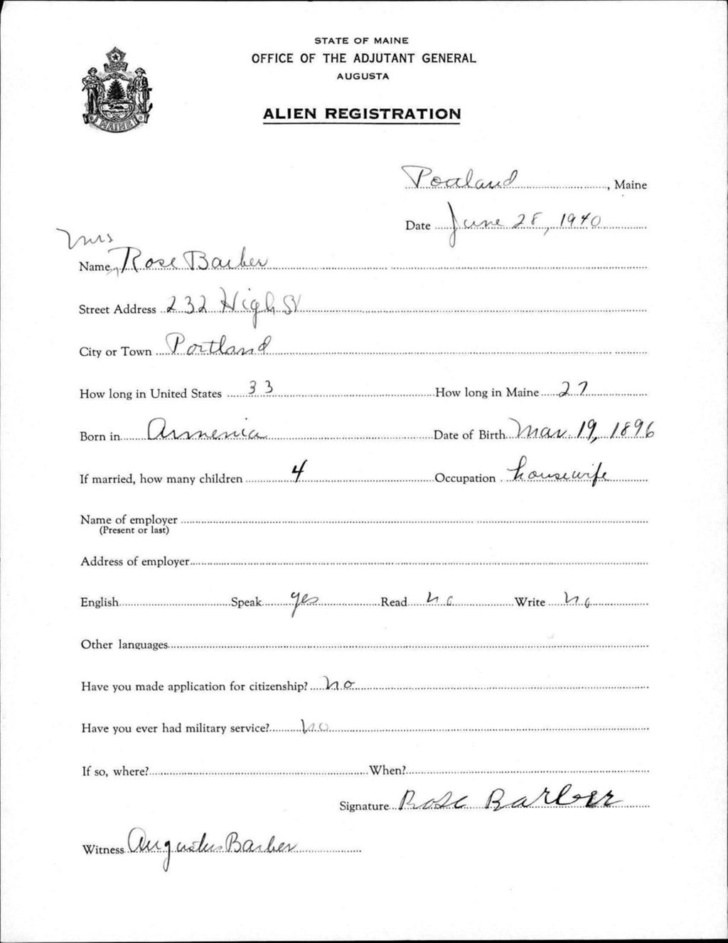Miniature of Alien Registration- Barber, Rose (Portland, Cumberland County)