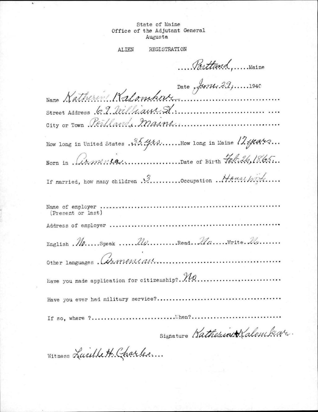 Miniature of Alien Registration- Kalonikar, Katherine (Portland, Cumberland County)