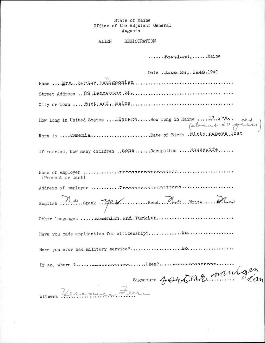 Miniature of Alien Registration- Manigooian, Zartar (Portland, Cumberland County)