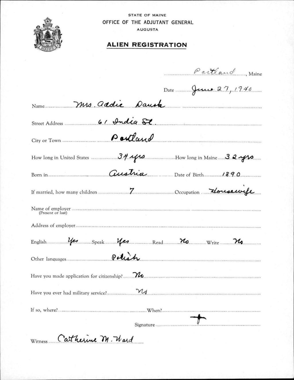 Miniature of Alien Registration- Dausk, Addie (Portland, Cumberland County)