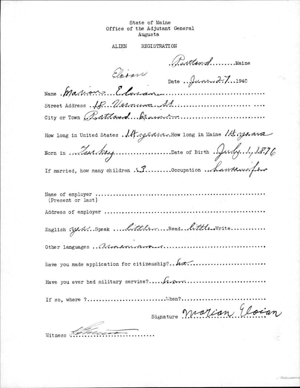 Miniature of Alien Registration- Elorian, Marion (Portland, Cumberland County)