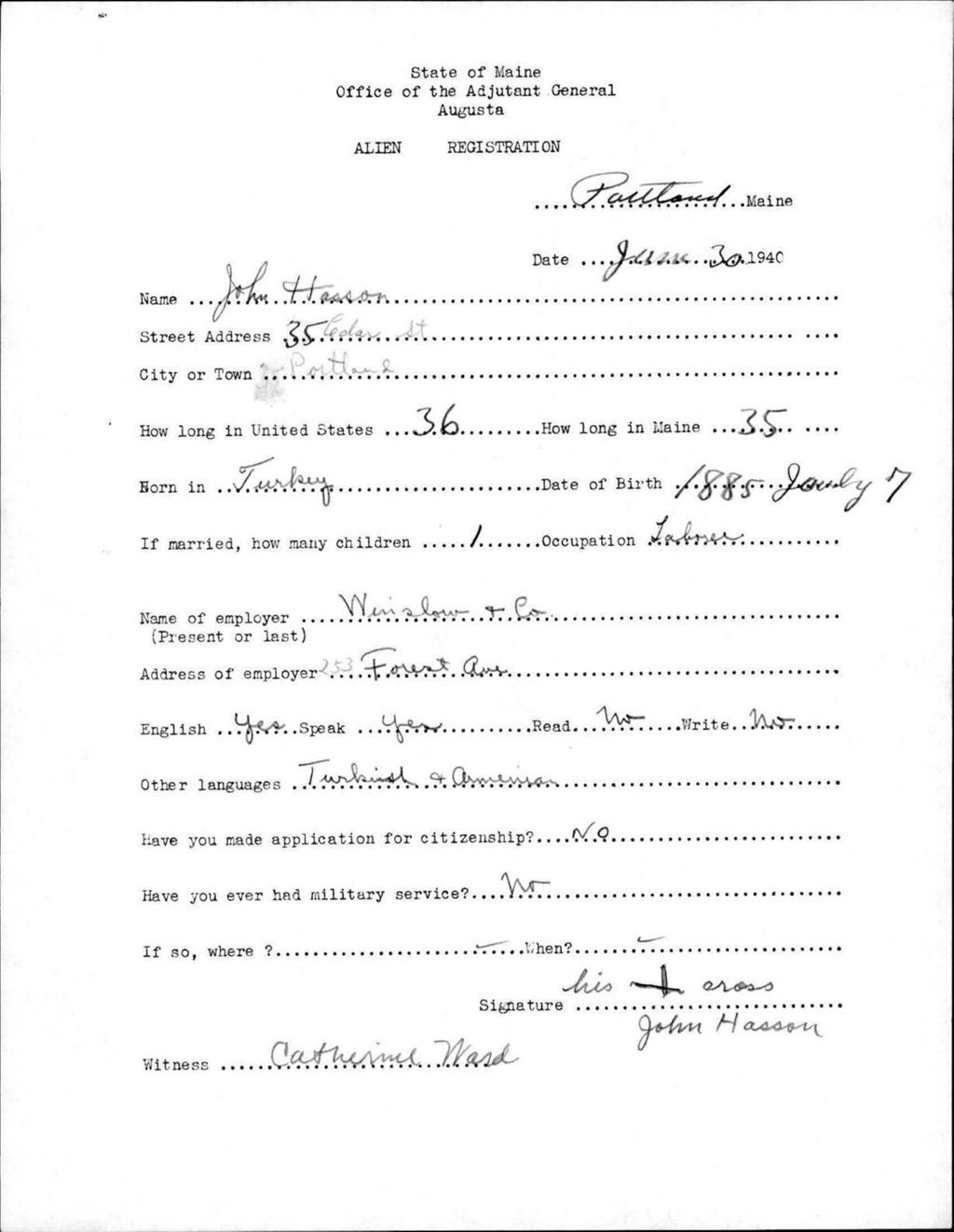 Miniature of Alien Registration- Hasson, John (Portland, Cumberland County)