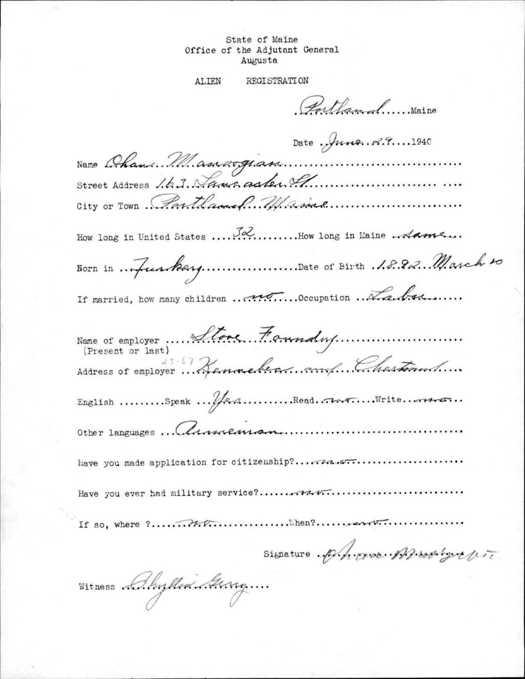 Miniature of Alien Registration- Manoogian, Ohan (Portland, Cumberland County)
