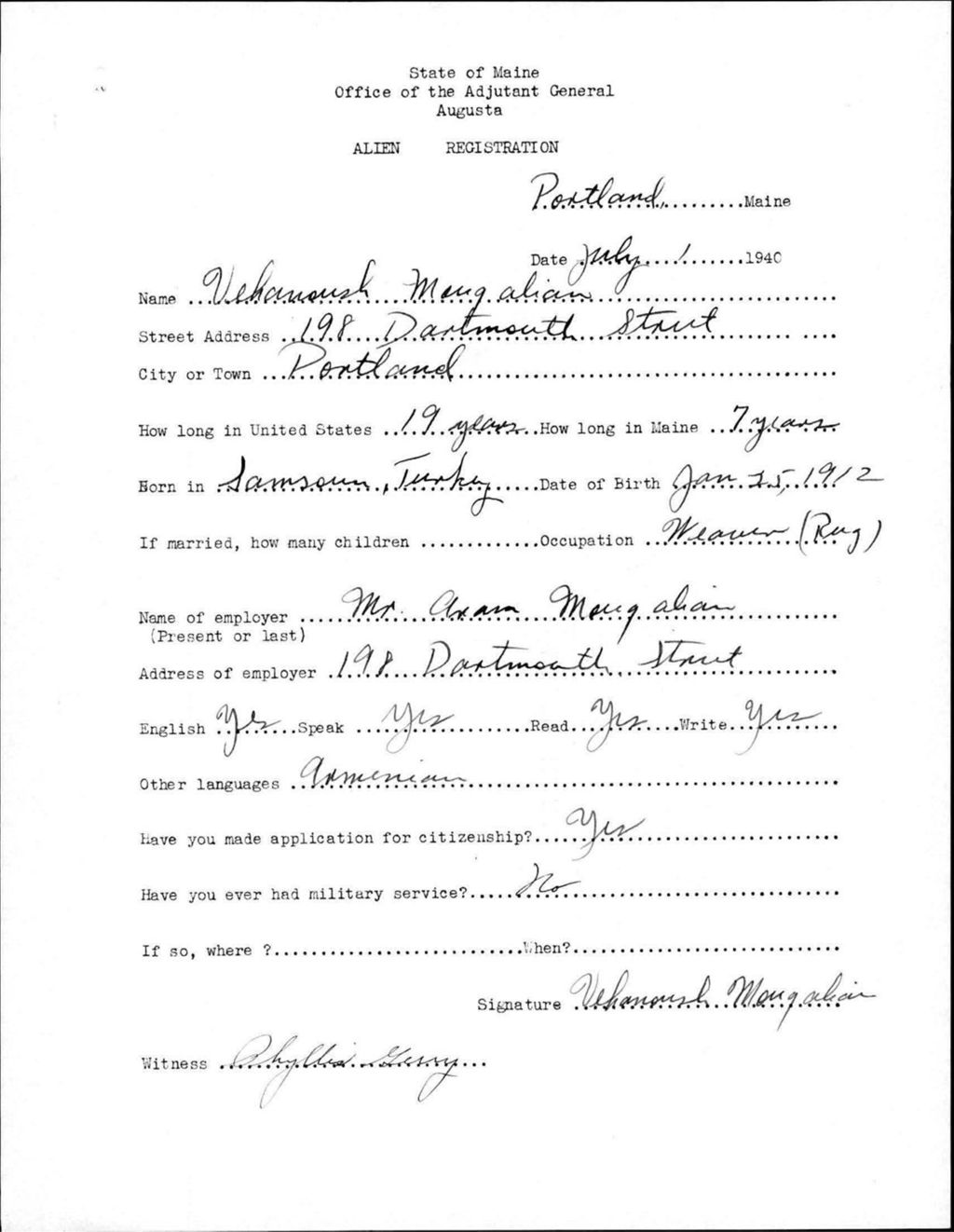 Miniature of Alien Registration- Mougalian, Vehanoush (Portland, Cumberland County)