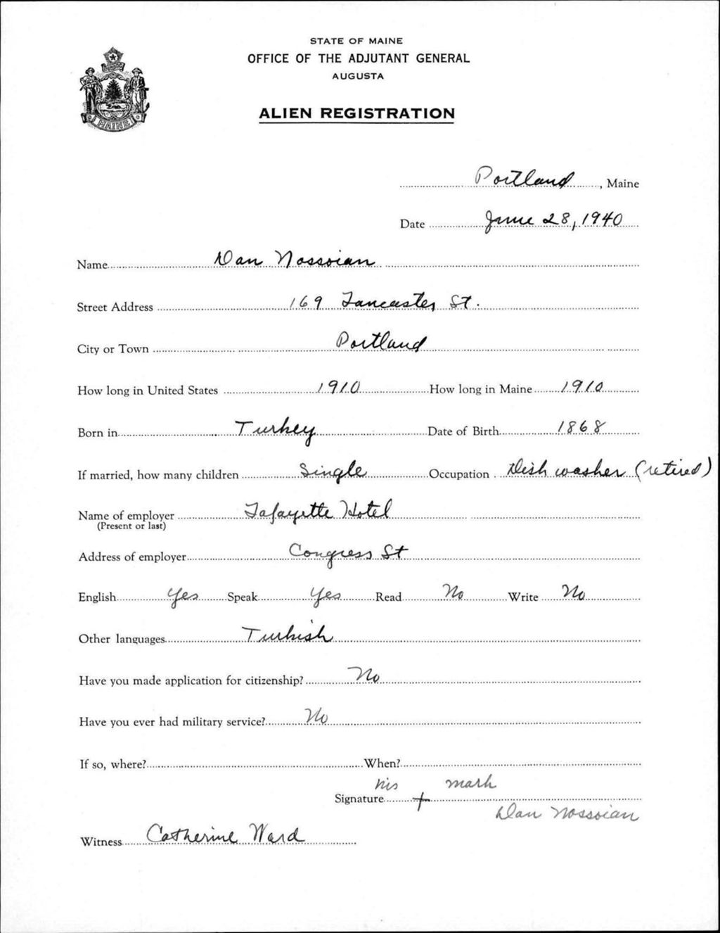 Miniature of Alien Registration- Nossoian, Dan (Portland, Cumberland County)