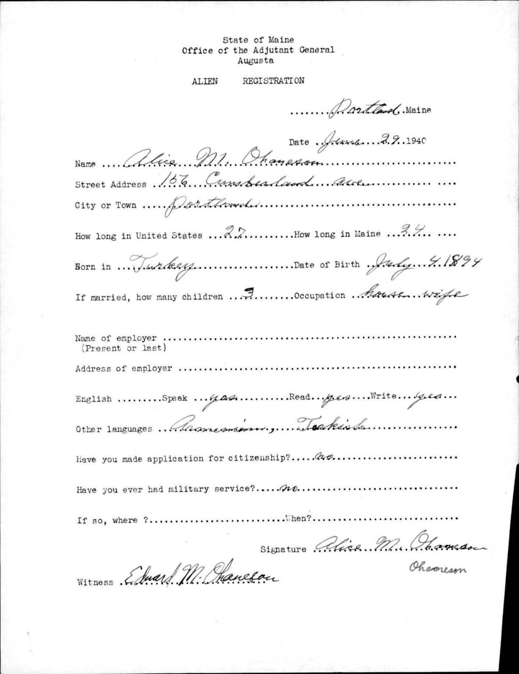 Miniature of Alien Registration- Ohameson, Alice M. (Portland, Cumberland County)
