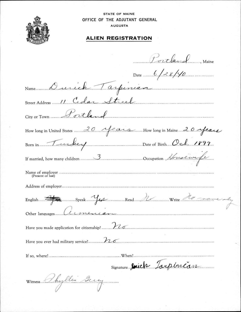 Miniature of Alien Registration- Tarpinian, Derrick (Portland, Cumberland County)