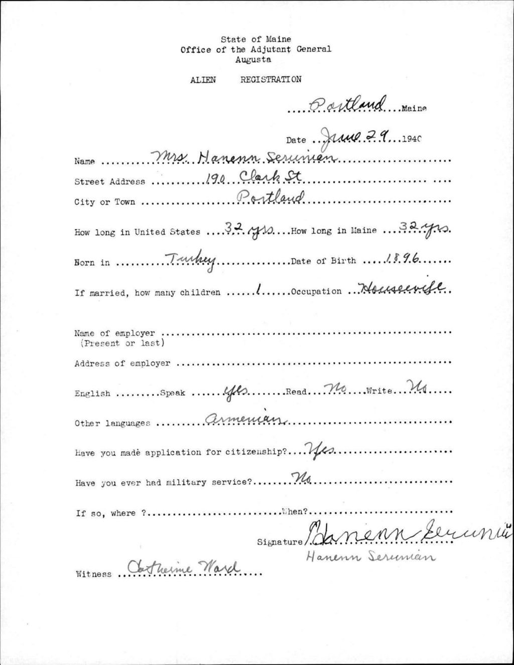 Miniature of Alien Registration- Serunian, Hanenn (Portland, Cumberland County)