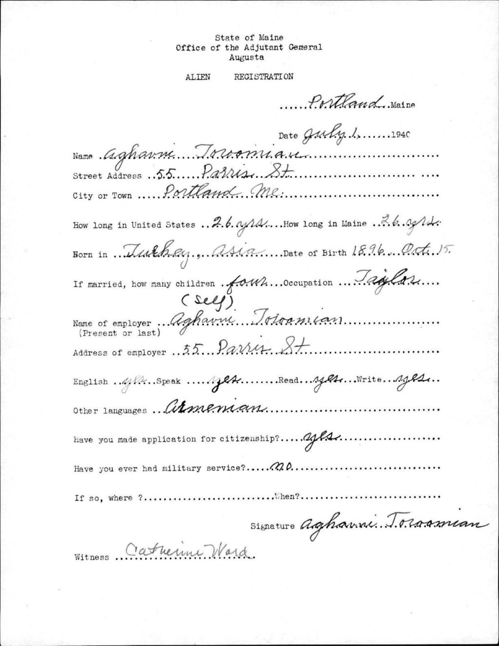 Miniature of Alien Registration- Toroomian, Aghavni (Portland, Cumberland County)