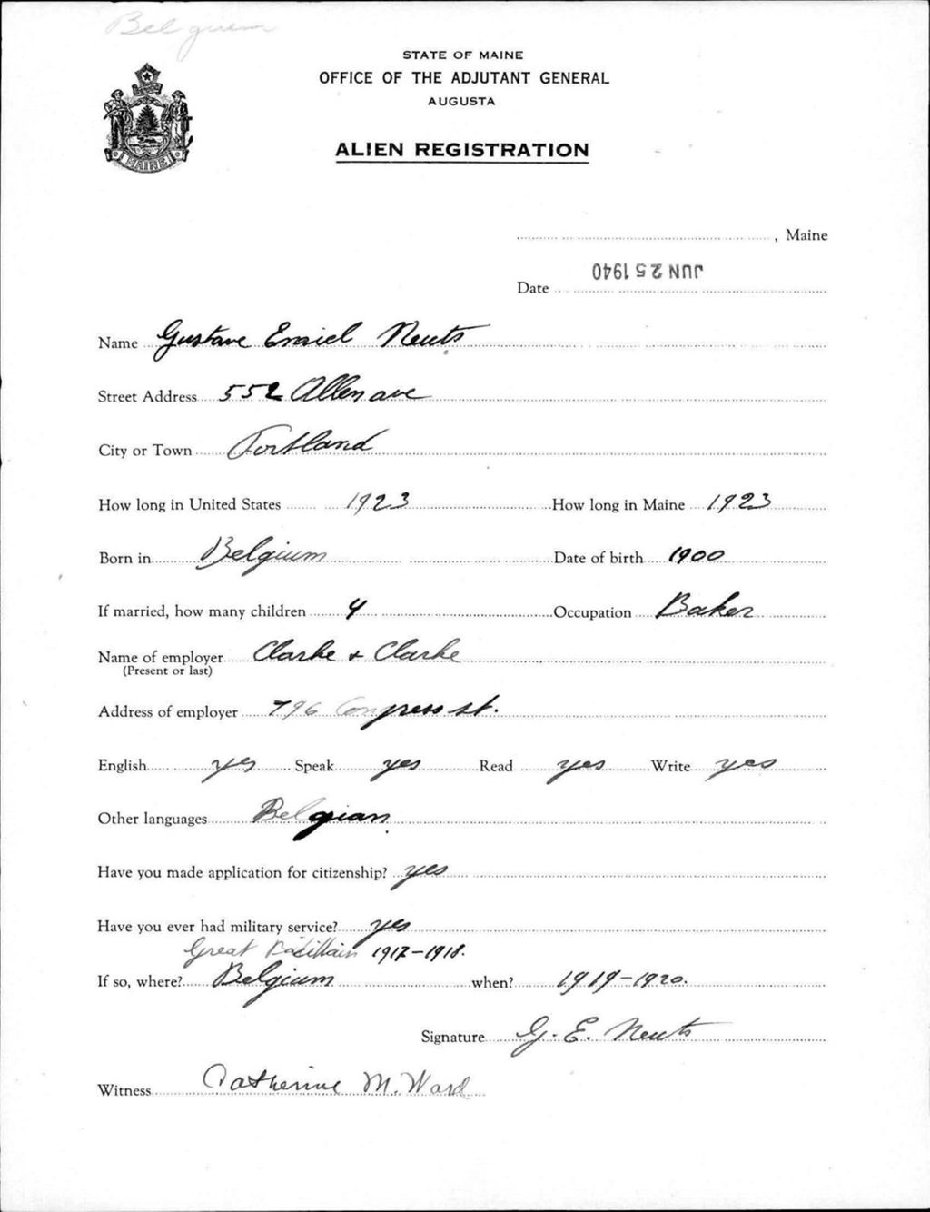 Miniature of Alien Registration- Neuts, Gustave E. (Portland, Cumberland County)