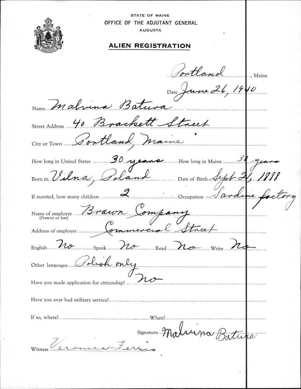 Miniature of Alien Registration- Batura, Malvina (Portland, Cumberland County)