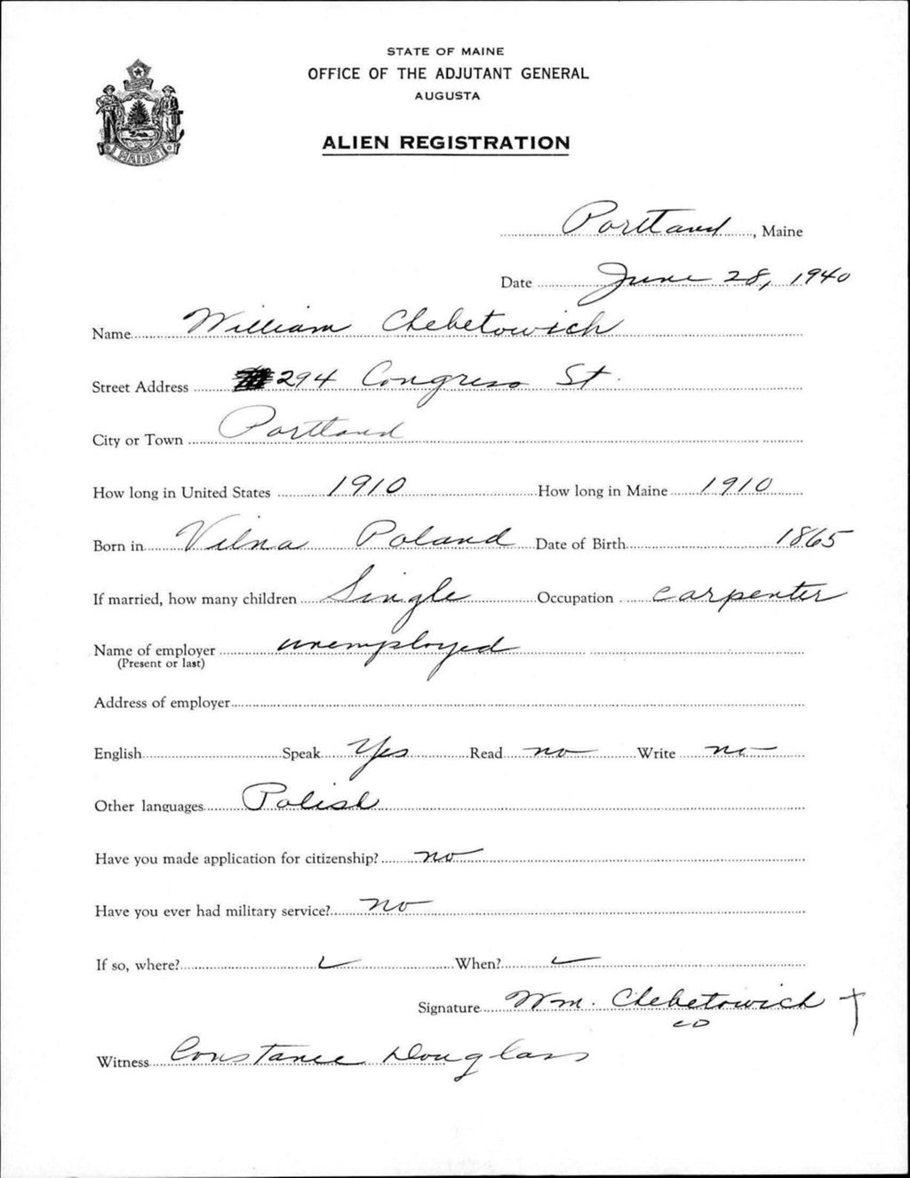 Miniature of Alien Registration- Chebetowich, William (Portland, Cumberland County)