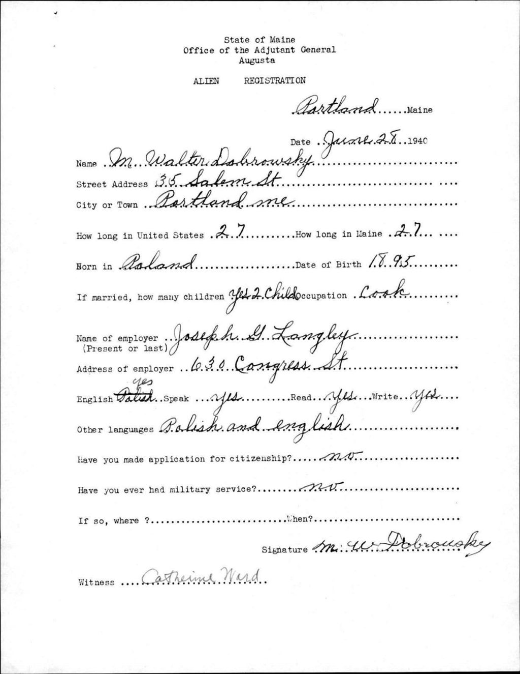 Miniature of Alien Registration- Dobrowsky, Walter (Portland, Cumberland County)