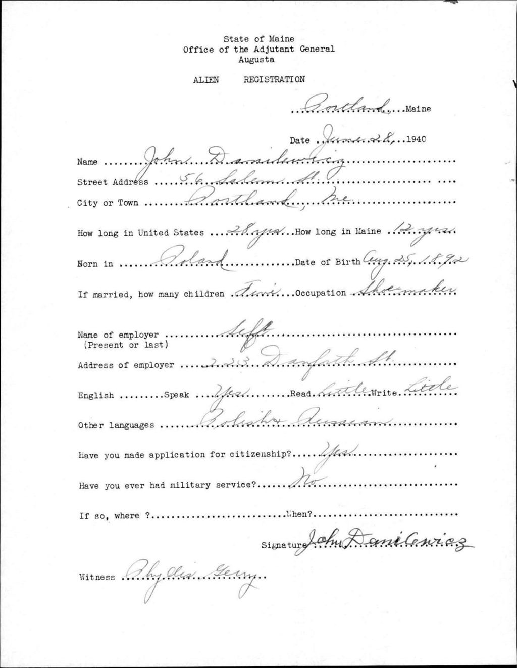 Miniature of Alien Registration- Danilewicz, John (Portland, Cumberland County)
