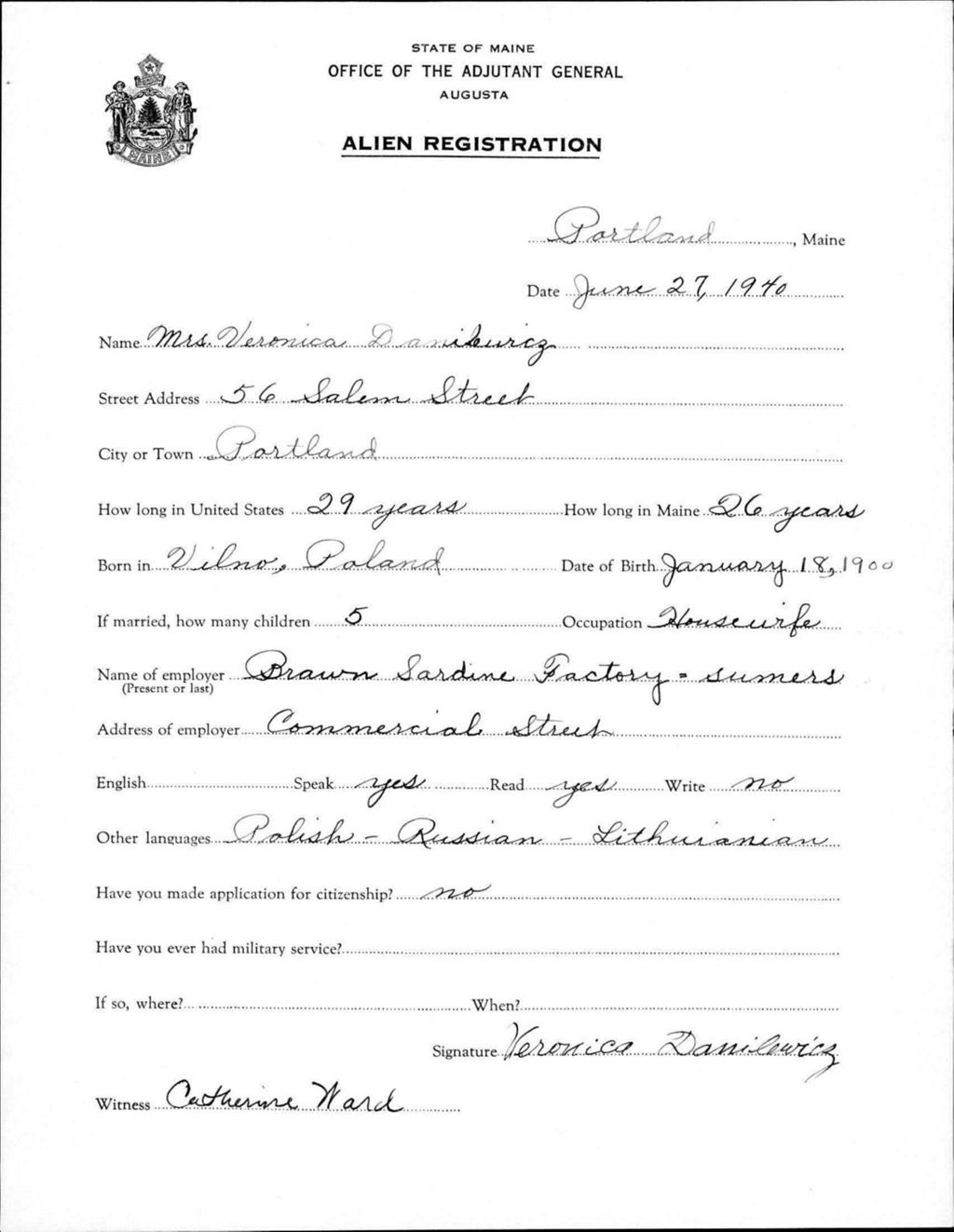 Miniature of Alien Registration- Danilewicz, Veronica (Portland, Cumberland County)