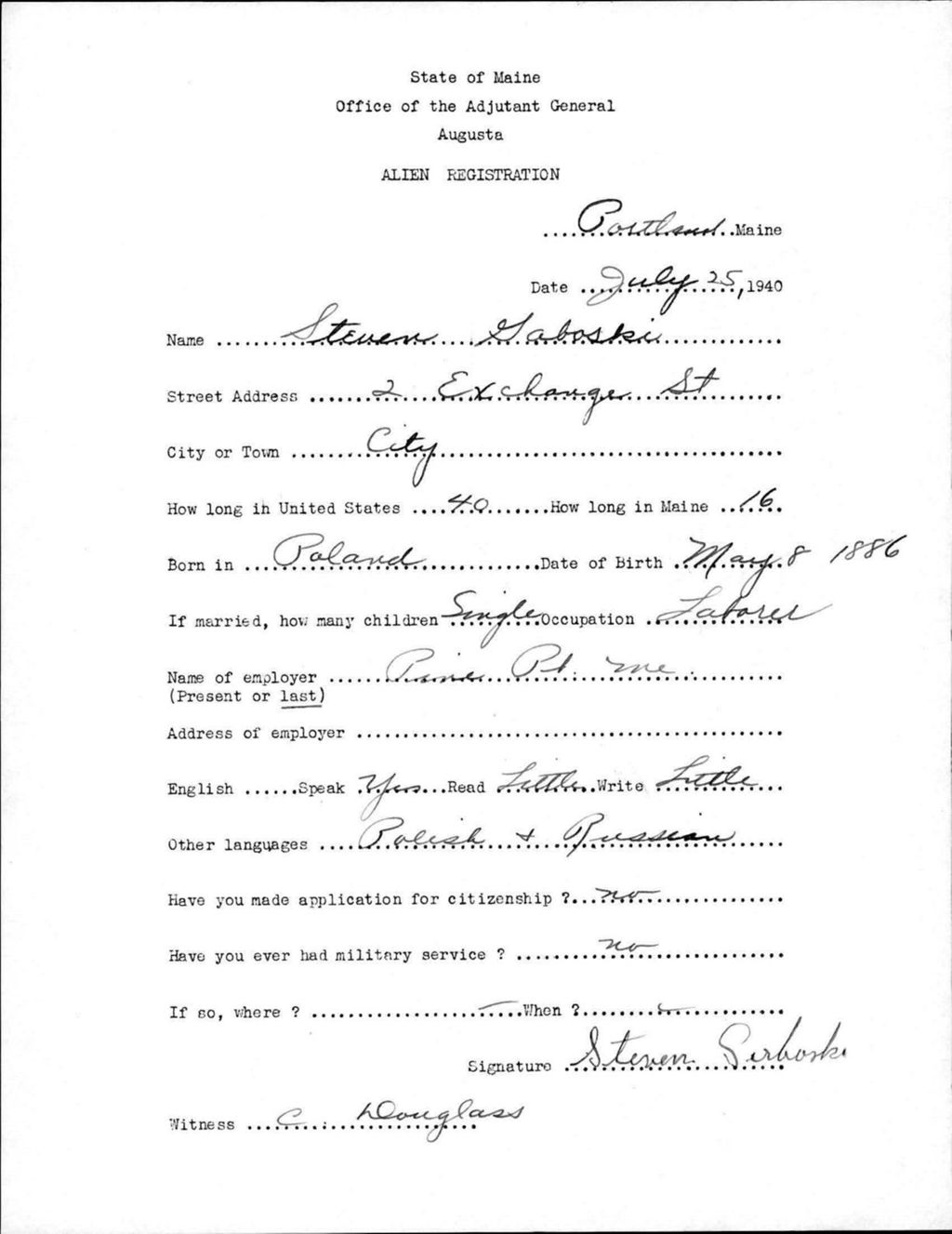 Miniature of Alien Registration- Gaboski, Steven (Portland, Cumberland County)