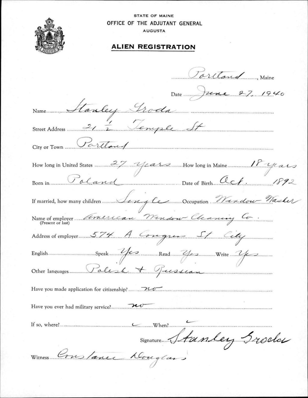 Miniature of Alien Registration- Groda, Stanley (Portland, Cumberland County)