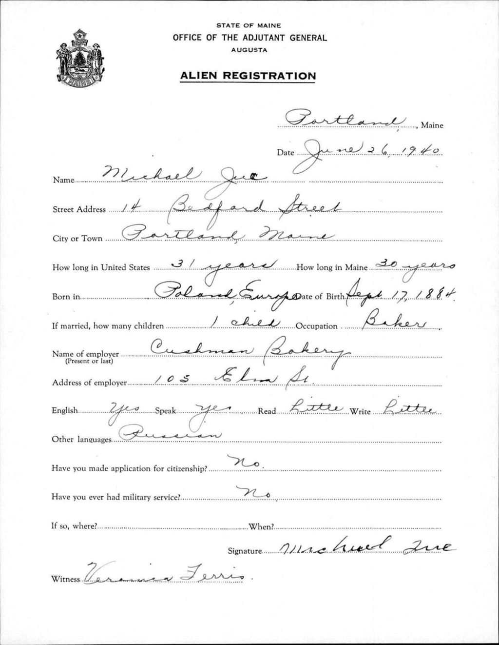 Miniature of Alien Registration- Juc, Michael (Portland, Cumberland County)