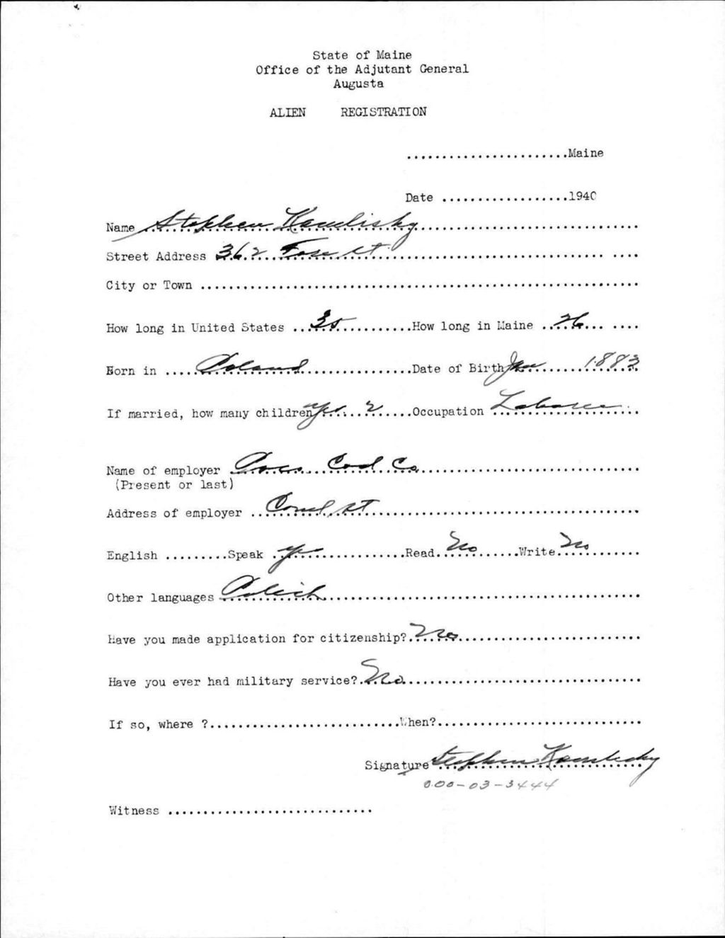 Miniature of Alien Registration- Kamdisky, Stephen (Portland, Cumberland County)