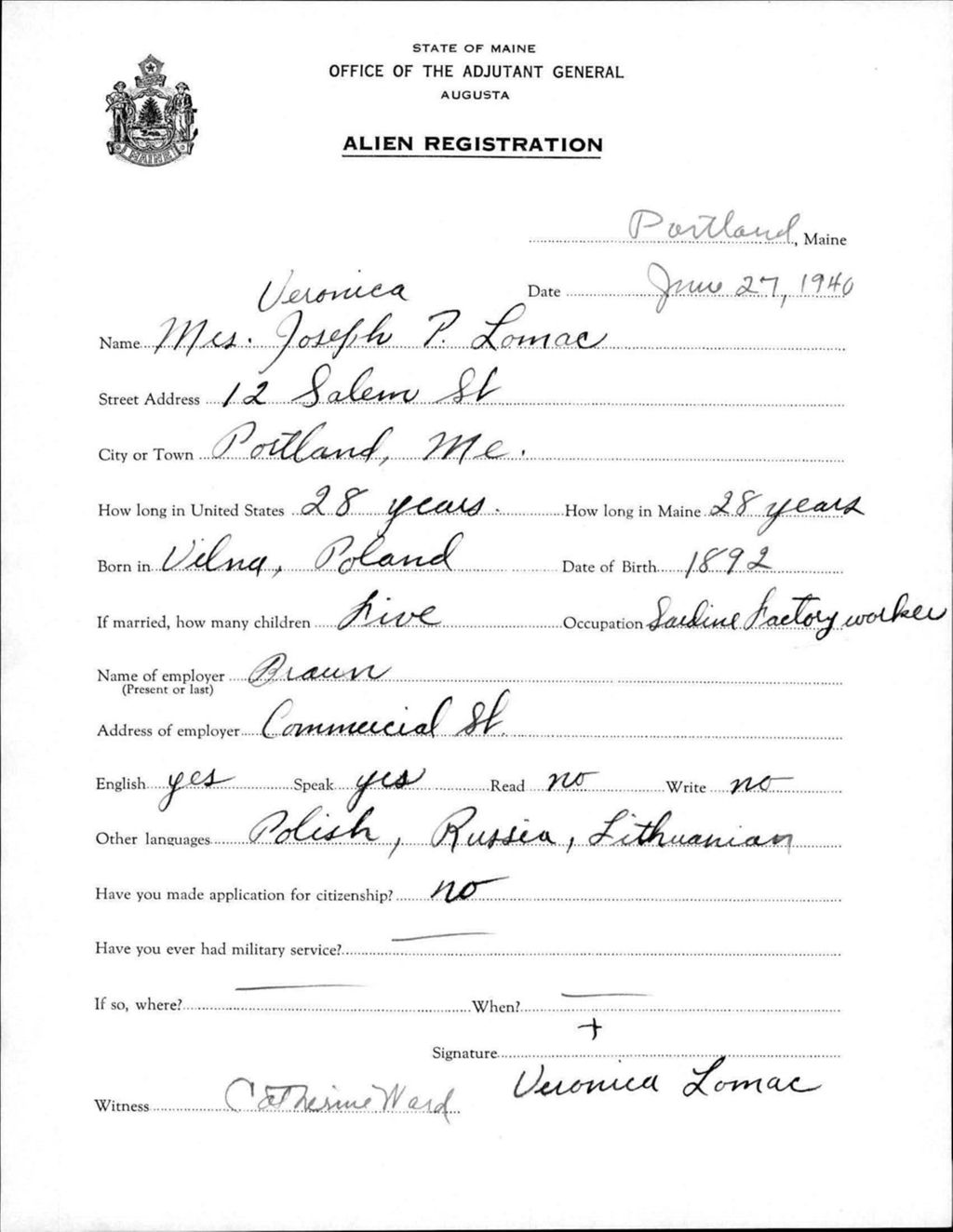 Miniature of Alien Registration- Lomac, Veronica (Portland, Cumberland County)