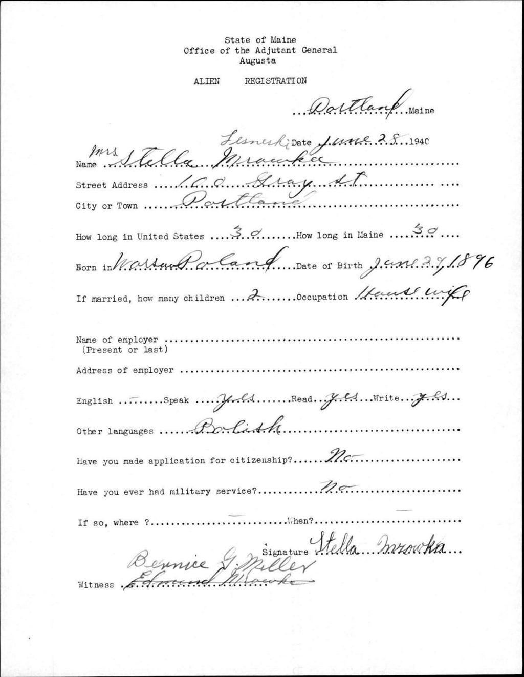 Miniature of Alien Registration- Lesneski, Stella (Portland, Cumberland County)
