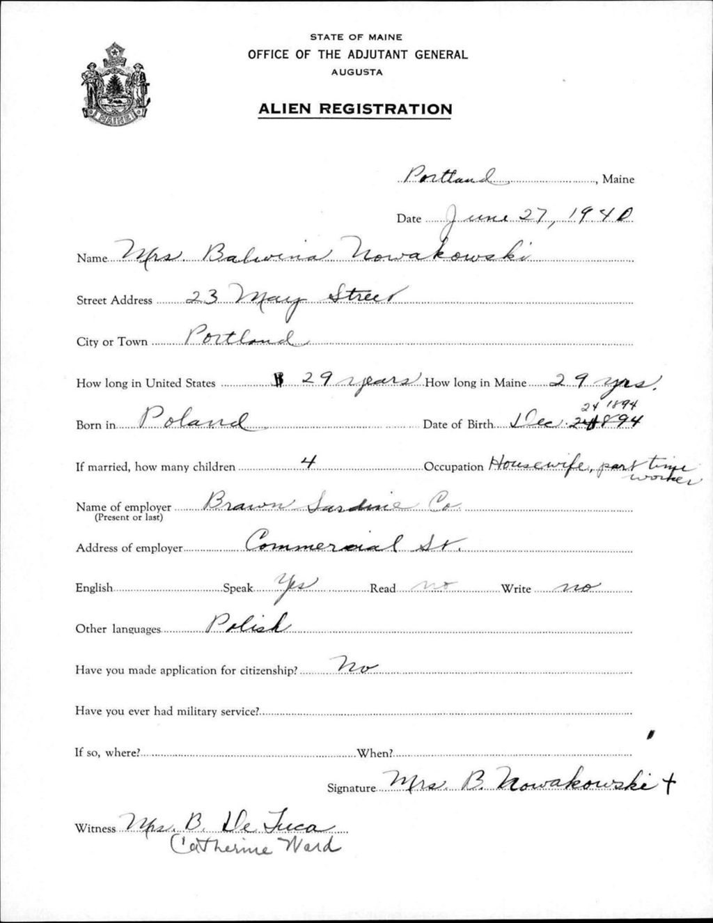 Miniature of Alien Registration- Nowakowski, Balwina (Portland, Cumberland County)
