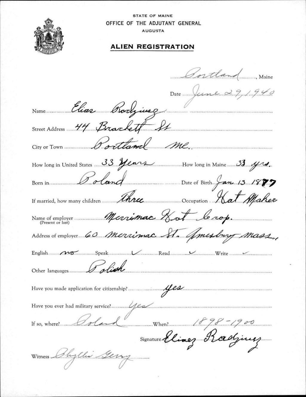 Miniature of Alien Registration- Rodzinez, Elais (Portland, Cumberland County)