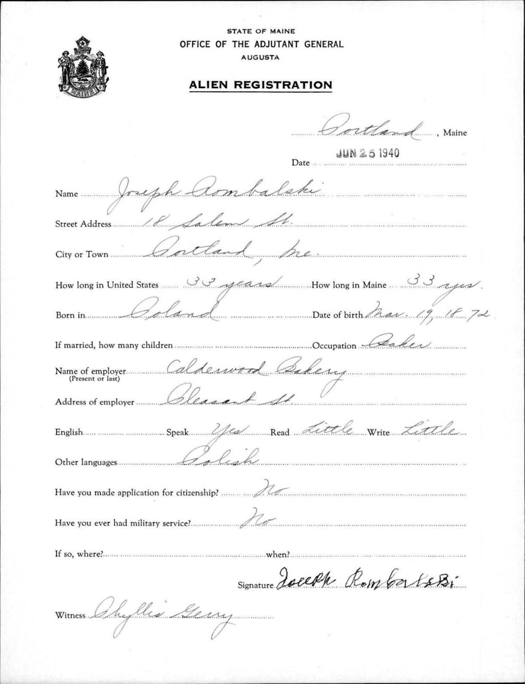 Miniature of Alien Registration- Rombalski, Joseph (Portland, Cumberland County)