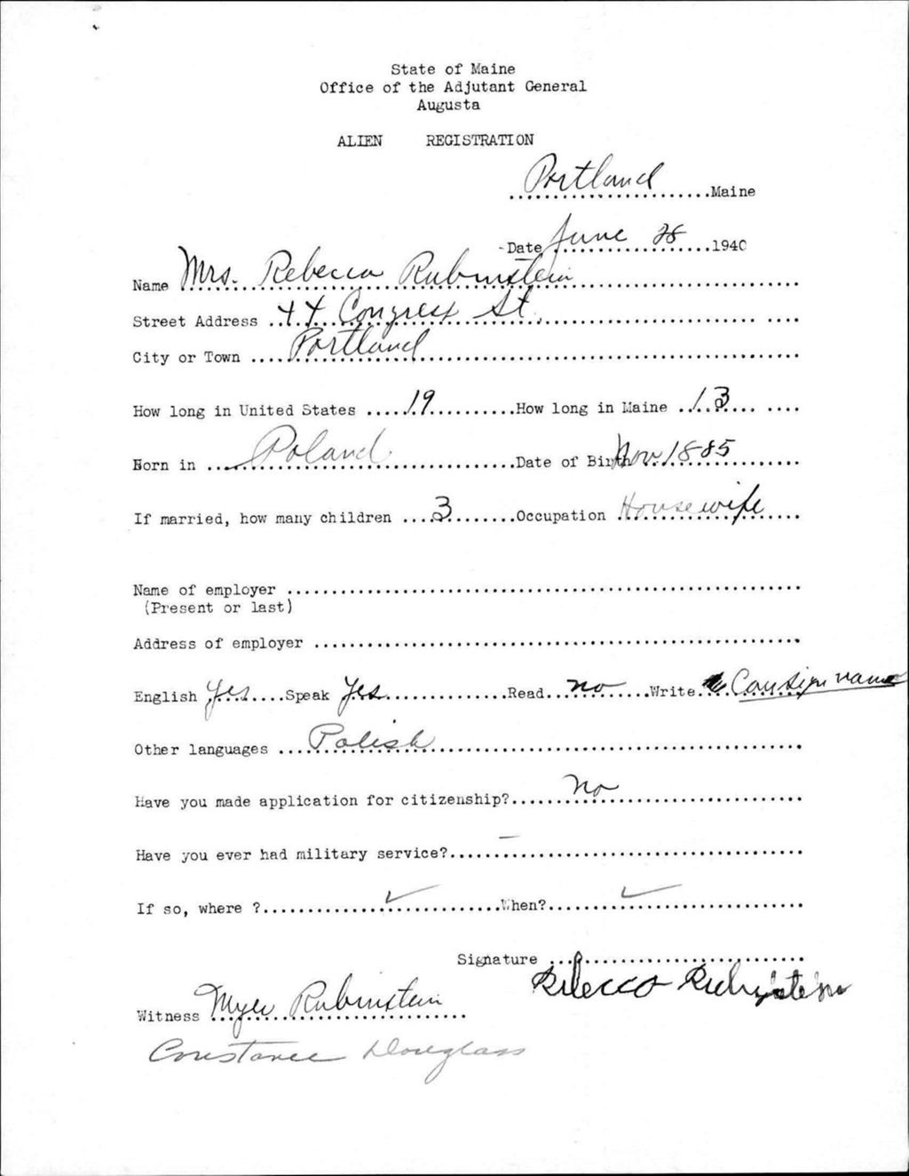 Miniature of Alien Registration- Rubenstein, Rebecca (Portland, Cumberland County)