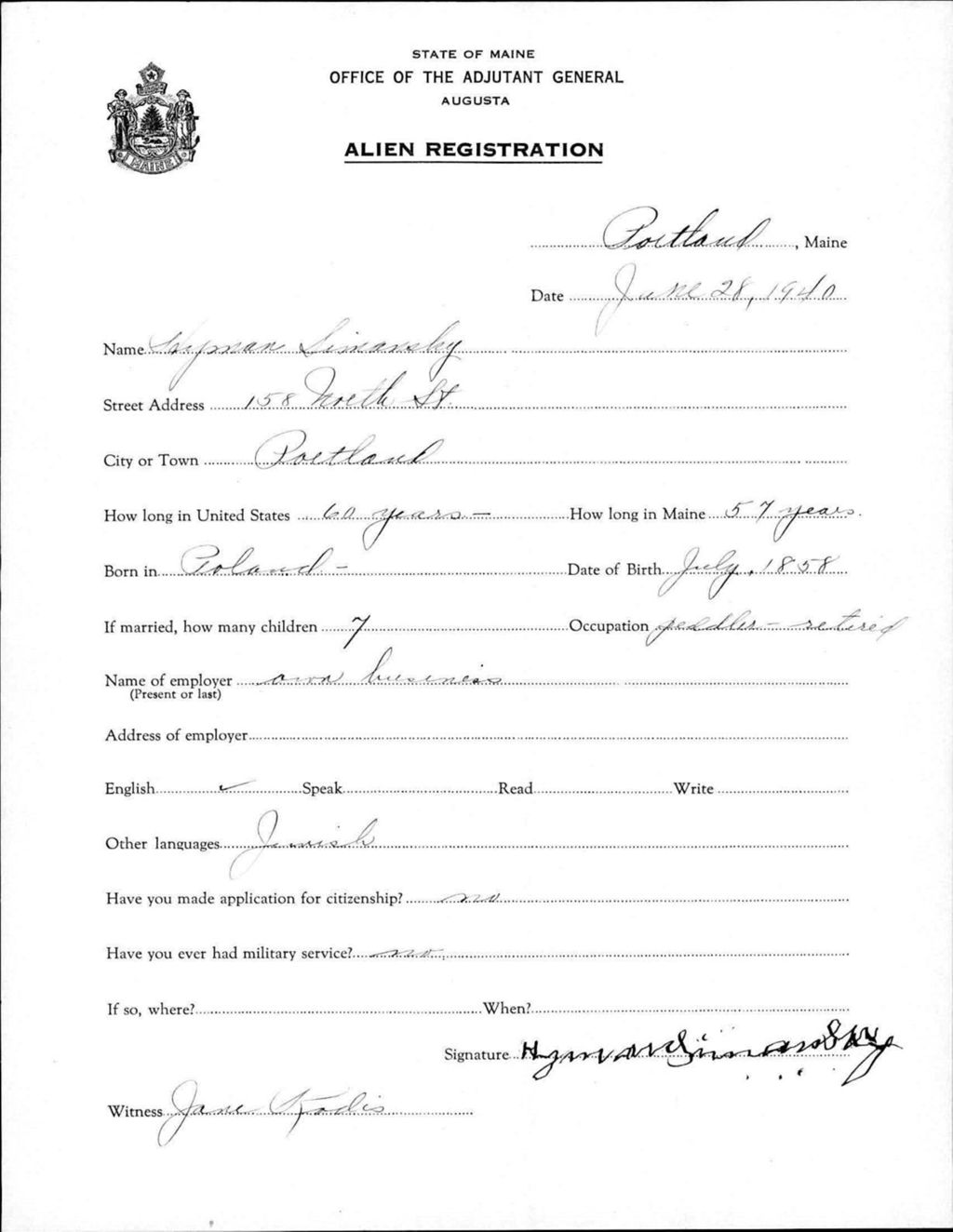 Miniature of Alien Registration- Simansky, S (Portland, Cumberland County)