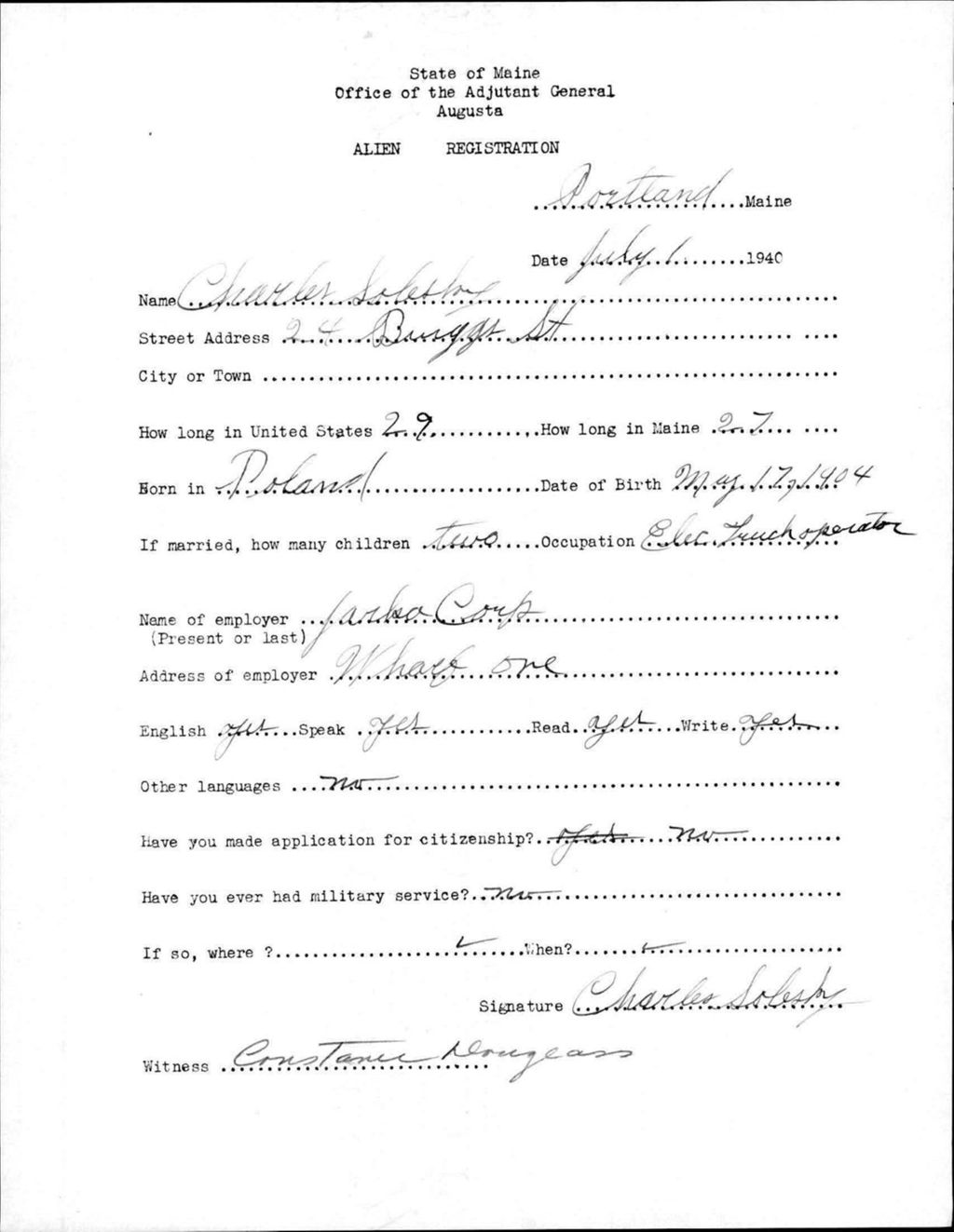Miniature of Alien Registration- Solesky, Charles (Portland, Cumberland County)