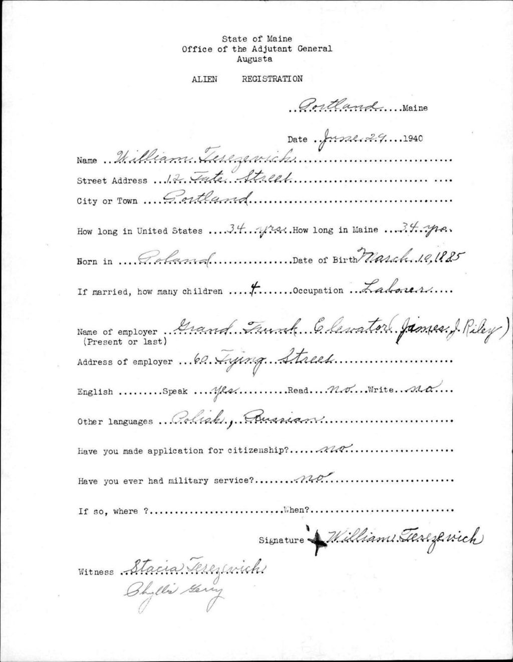 Miniature of Alien Registration- Terezevich, William (Portland, Cumberland County)