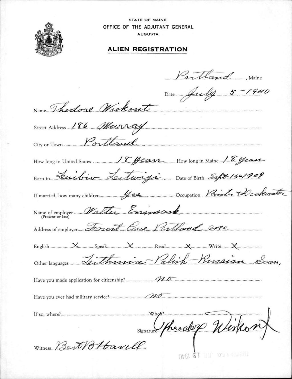 Miniature of Alien Registration- Wiskont, Theodore (Portland, Cumberland County)